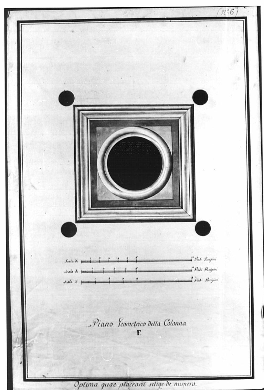 Progetto di colonna trionfale, architettura: colonna trionfale (sezione orizzontale) (disegno) - ambito italiano (sec. XIX)