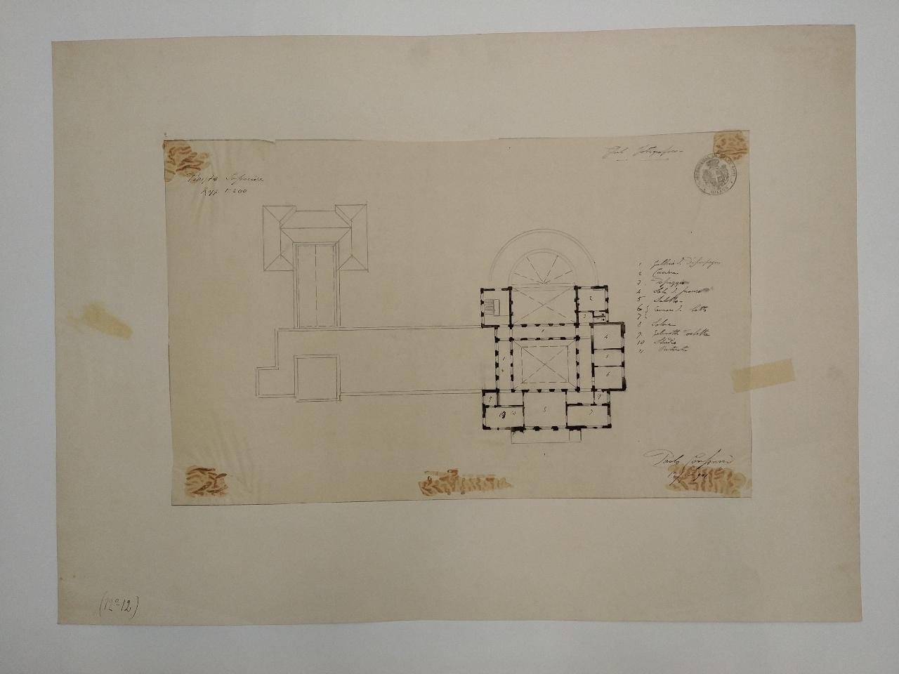 Edificio per sede di un club fotografico (stile greco o romano), architettura: club fotografico (pianta) (disegno) di Consonni, Paolo (sec. XX)