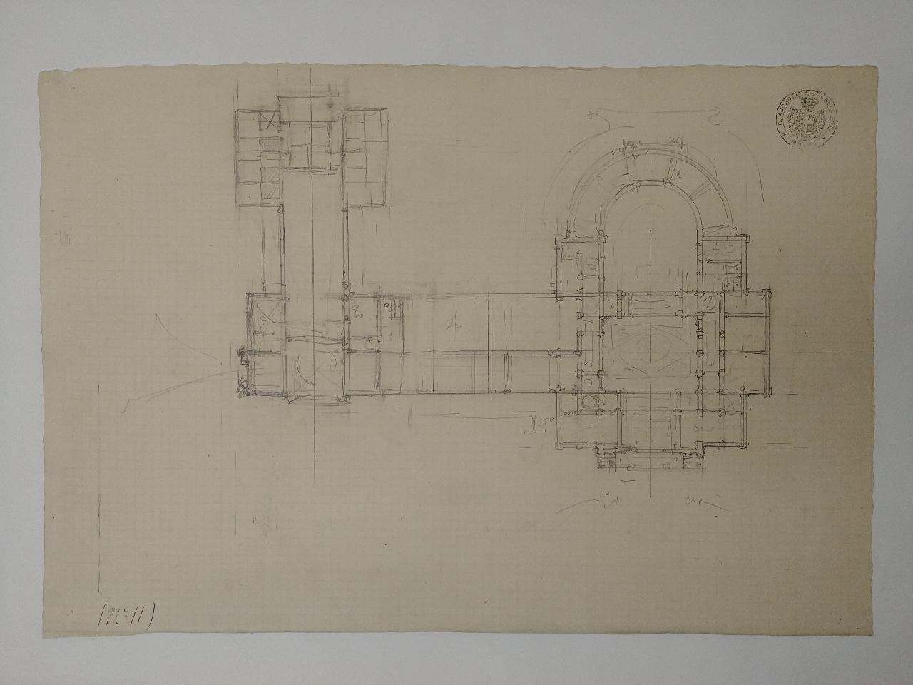 Edificio per sede di un club fotografico (stile greco o romano), architettura: club fotografico (pianta) (disegno) di Consonni, Paolo (sec. XX)