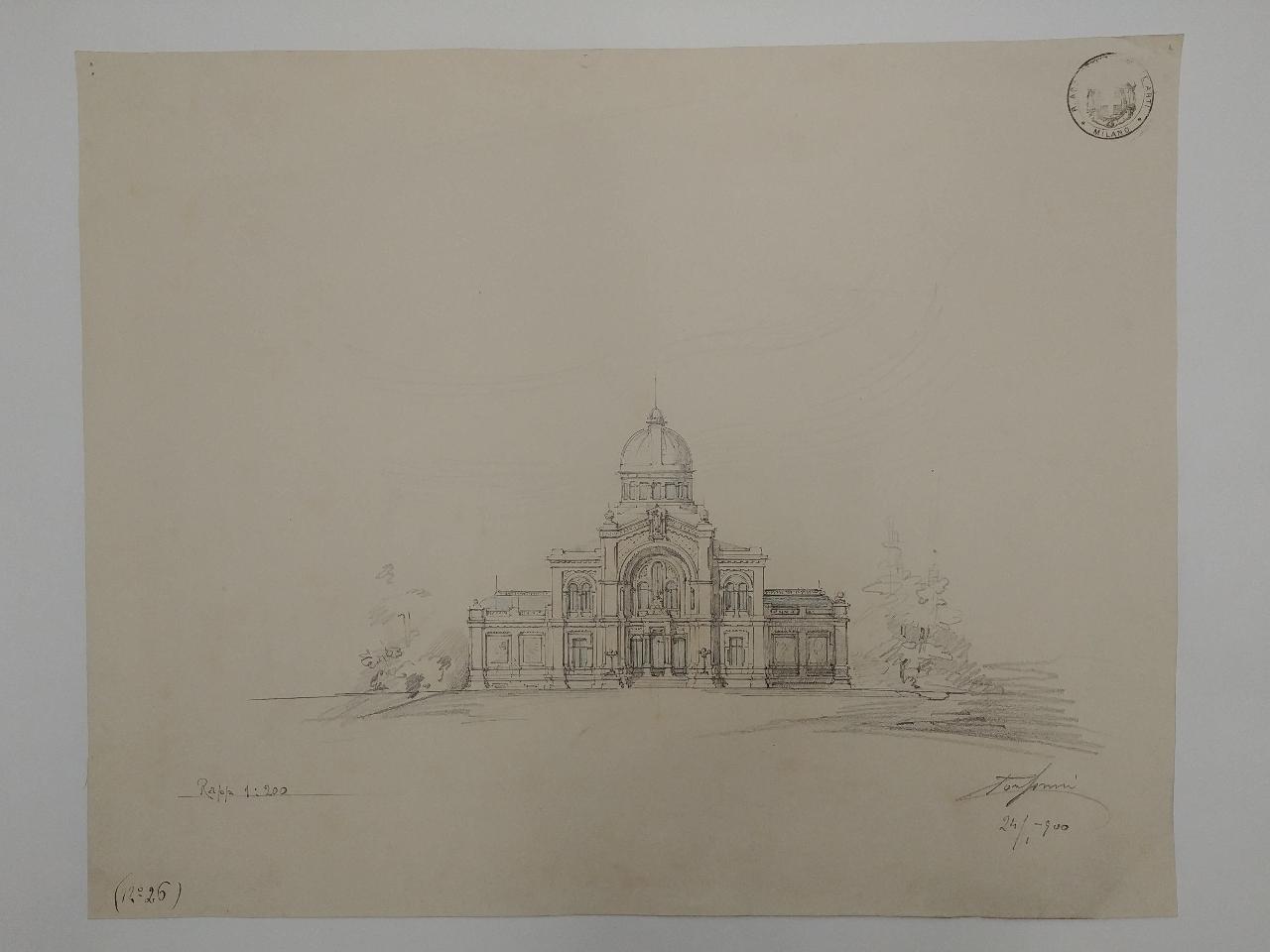 Museo di arte sacra (stile medioevale. Seconda prova estemporanea: prospetto frontale), museo di arte sacra (disegno) di Consonni, Paolo (sec. XX)