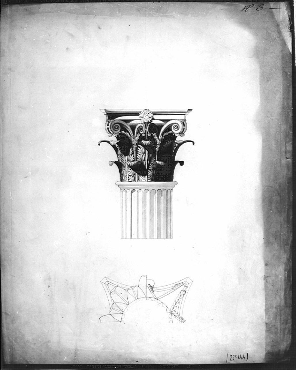 Capitello corinzio, architettura: capitello corinzio (dettagli) (disegno) di Bianconi, Giacomo (sec. XIX)