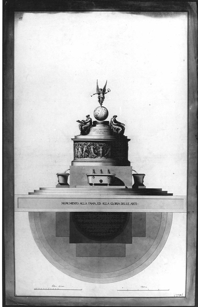 Progetto per un monumento, architettura: monumento (pianta e alzato) (disegno) - ambito italiano (sec. XIX)