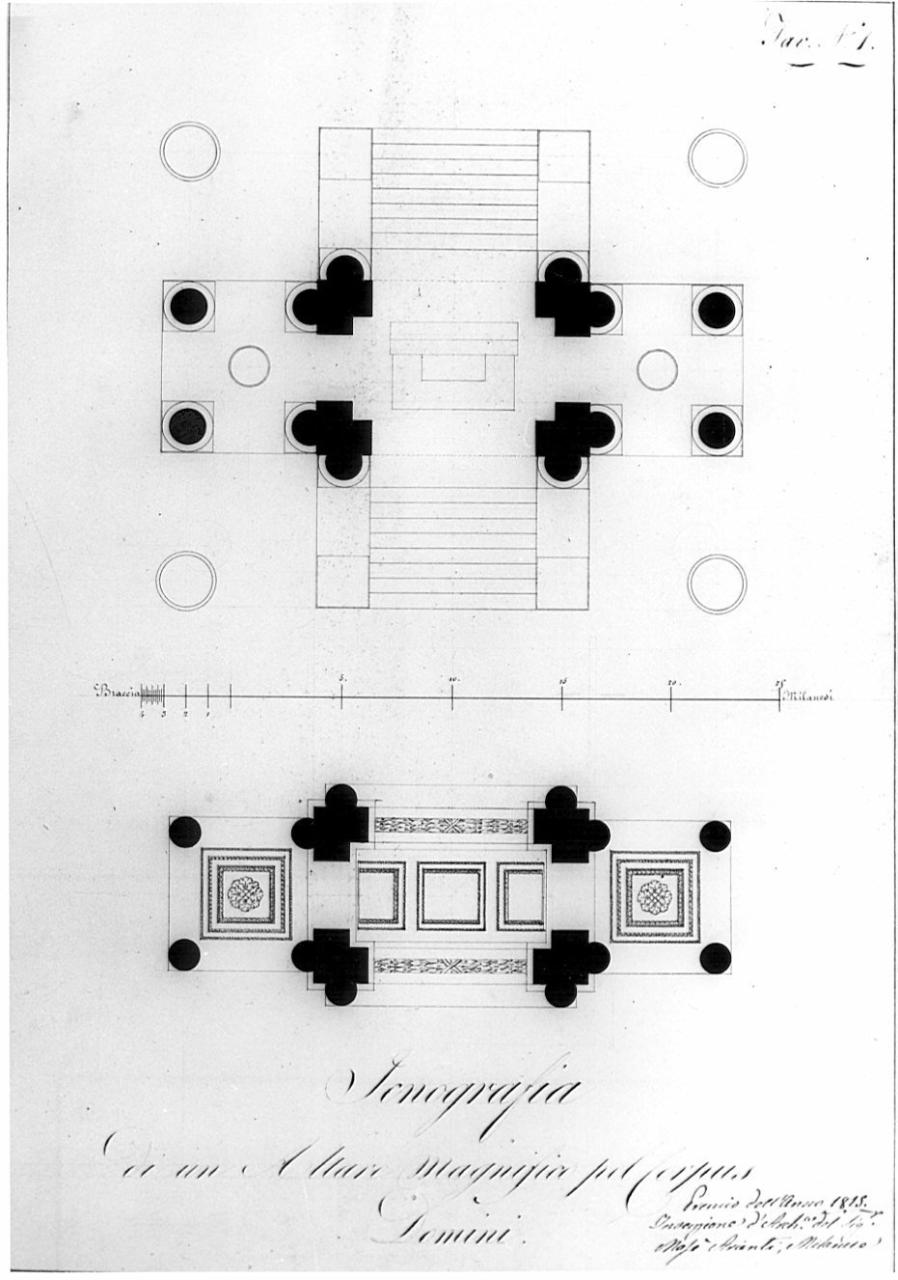 Progetto di un altare del Corpus Domini (pianta), architettura: altare del Corpus Domini (planimetria) (disegno) di Arienti, Mosè (sec. XIX)
