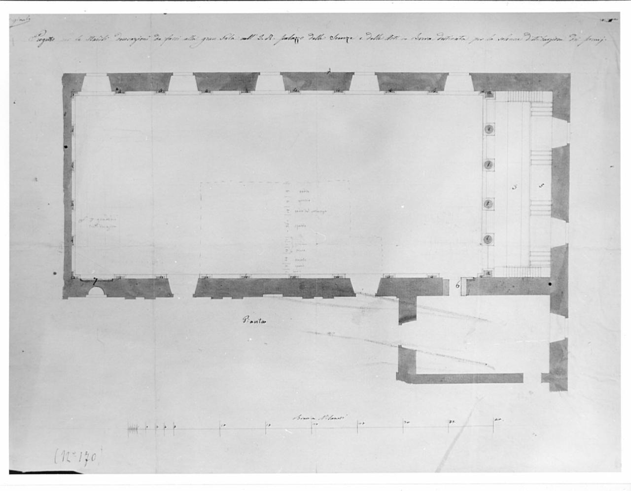Disegno della Sala Napoleonica di Brera, architettura: Sala Napoleonica (pianta) (disegno) - ambito italiano (sec. XIX)