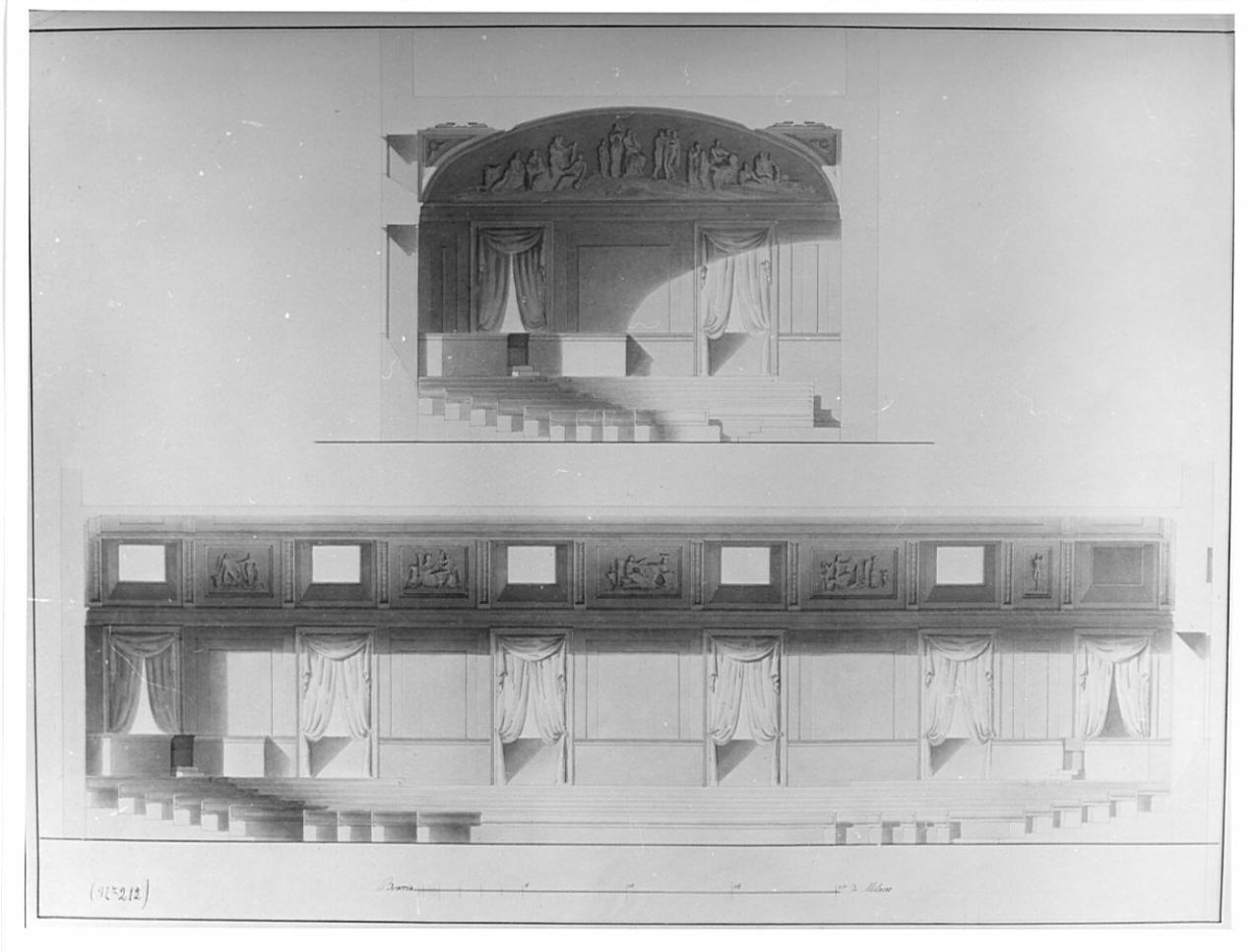 Progetto per la Sala Napoleonica del Palazzo di Brera, architettura: Sala Napoleonica (sezioni) (disegno) - ambito italiano (sec. XIX)