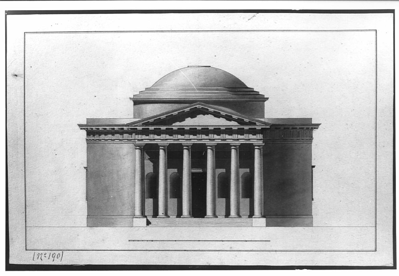 Progetto per edificio a pianta centrale, architettura: edificio a pianta centrale (prospetto) (disegno) - ambito italiano (sec. XIX)