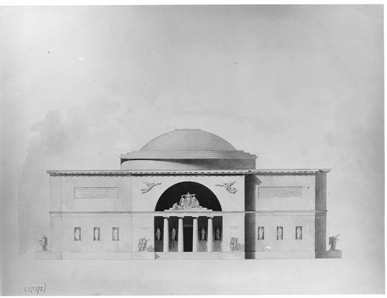 Progetto per edificio neoclassico, architettura: edificio neoclassico (prospetto) (disegno) - ambito italiano (sec. XIX)