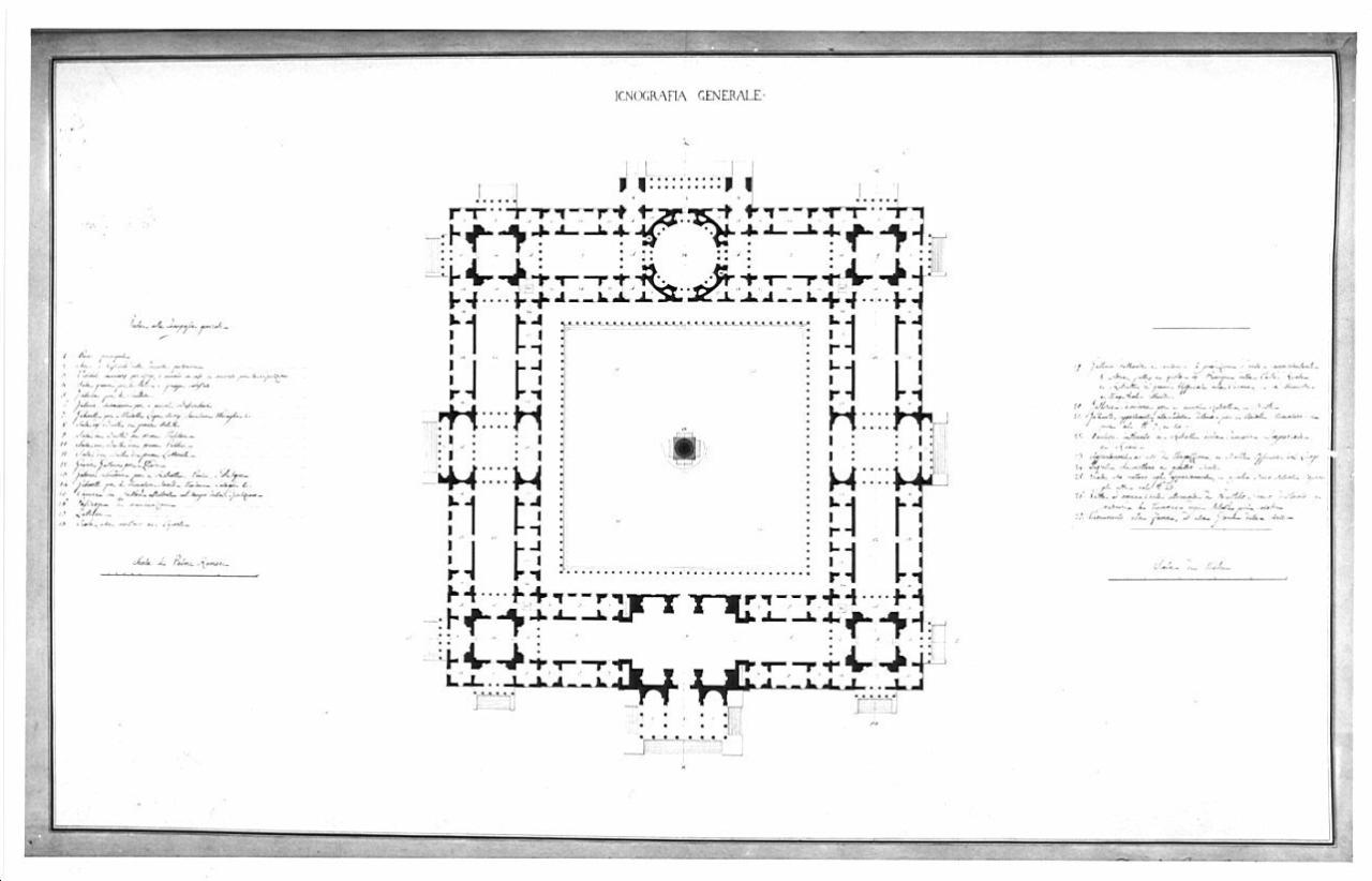 Progetto di una galleria d'arte, architettura: galleria d'arte (planimetria del pianterreno) (disegno) di Antolini, Filippo (sec. XIX)