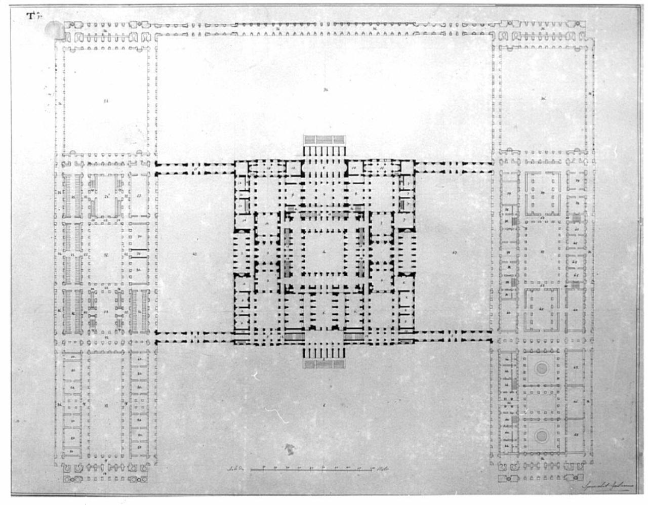 Casino di riposo di caccia per un principe Sovrano, architettura: Casino di caccia (pianta) (disegno) di Visioli, Carlo Domenico (sec. XIX)