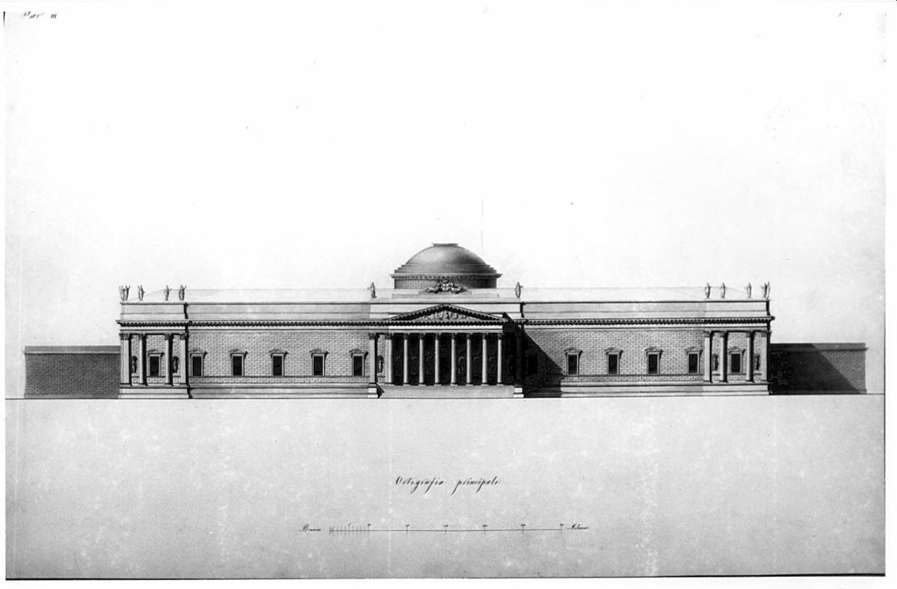 Un liceo per l'istruzione di 400 individui da erigersi in una città capitale, architettura: Liceo (prospetto) (disegno) di Caronesi, Ferdinando (sec. XIX)