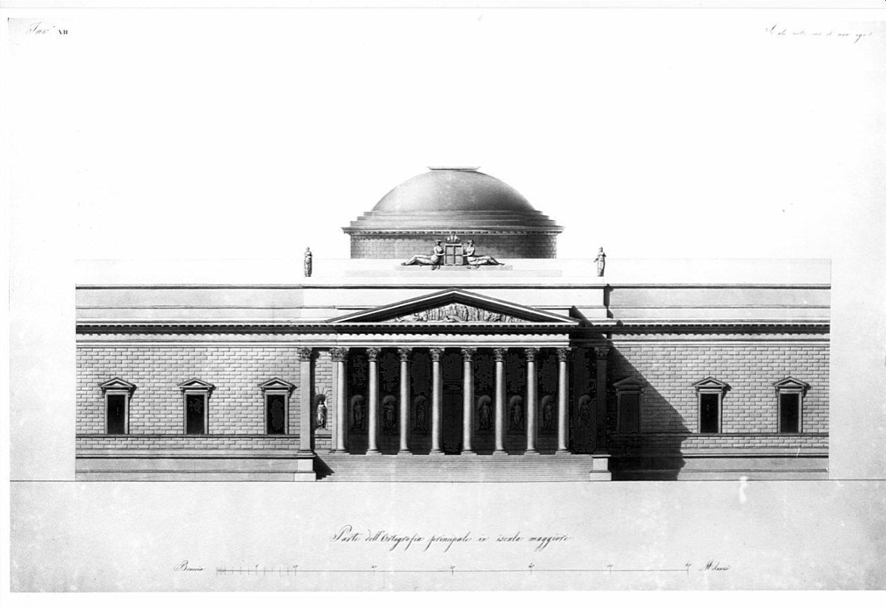 Un liceo per l'istruzione di 400 individui da erigersi in una città capitale, architettura: Liceo (particolare dell'ingresso) (disegno) di Caronesi, Ferdinando (sec. XIX)
