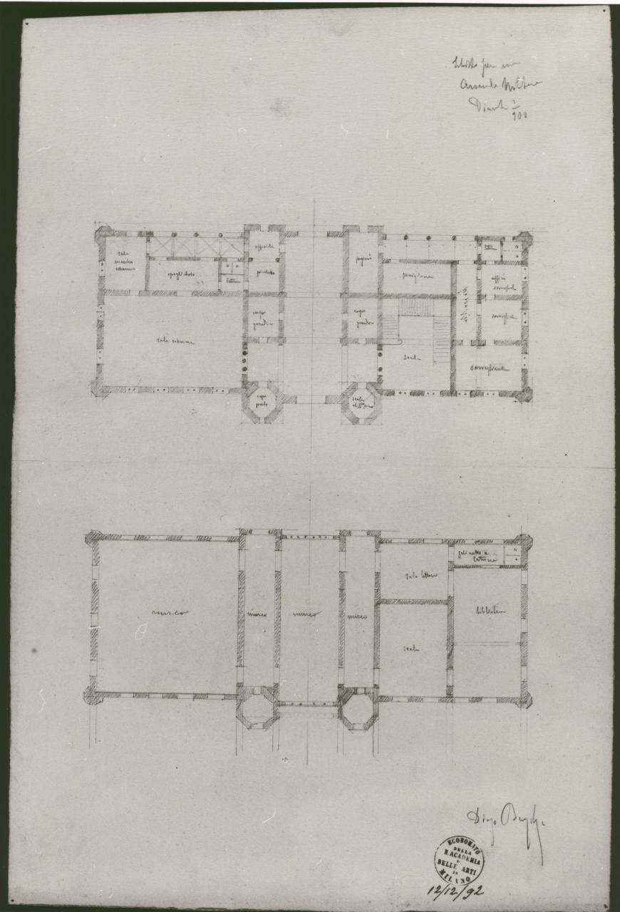 Progetto di un arsenale militare (piante), progetto di un arsenale militare (disegno) di Brioschi, Diego (sec. XIX)