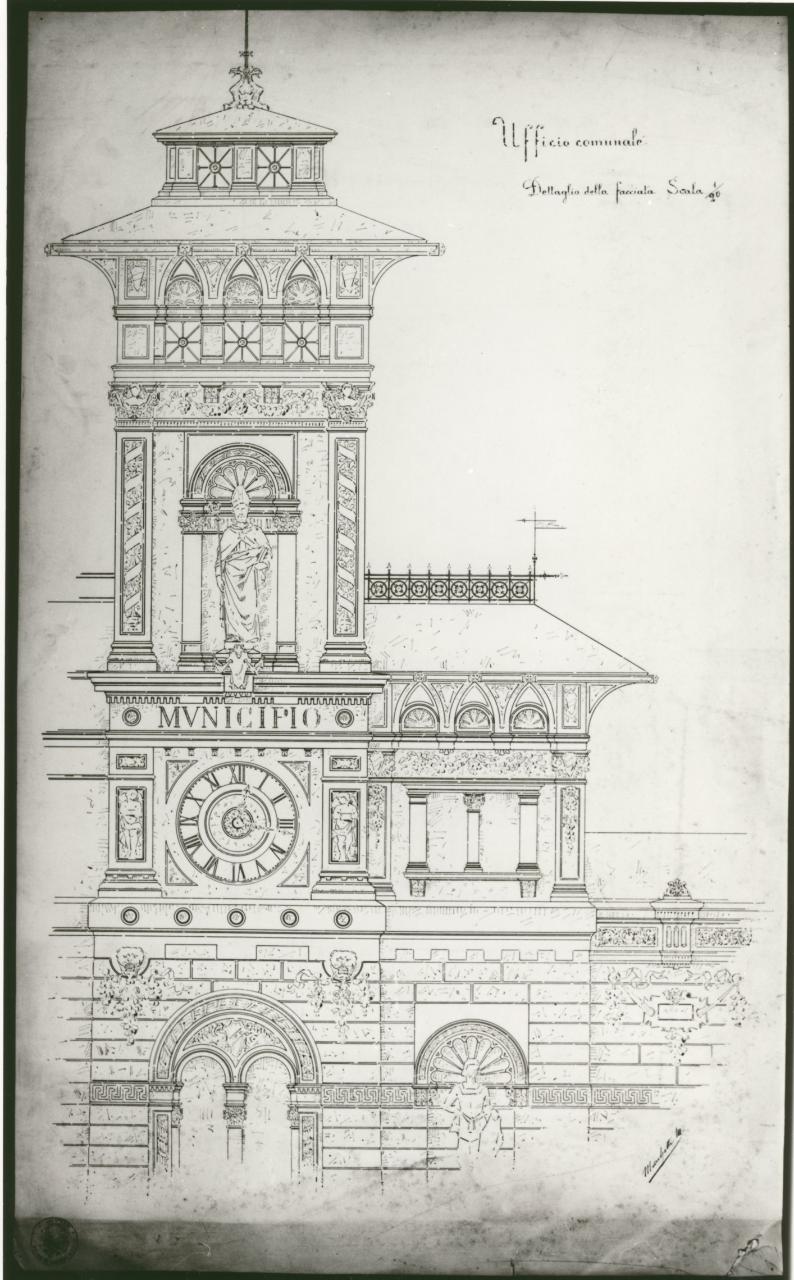 Ufficio comunale per una grossa borgata (dettaglio), progetto di un edificio per uffici comunali (disegno) di Marchetti di Montestrutto, Conte Ippolito (sec. XIX)