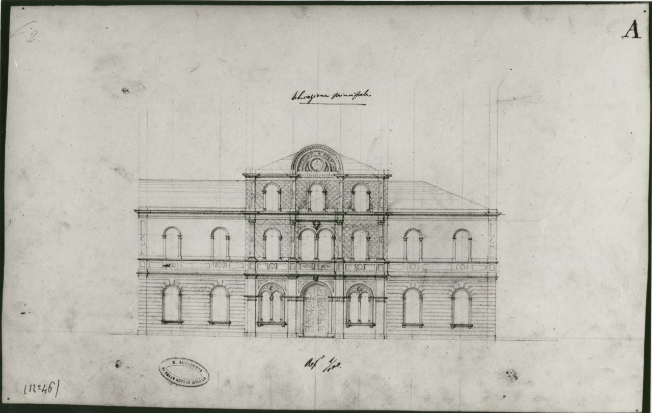 Ufficio postale e telegrafico per una piccola città, architettura: Posta (prospetti) (disegno) - ambito milanese (sec. XIX)