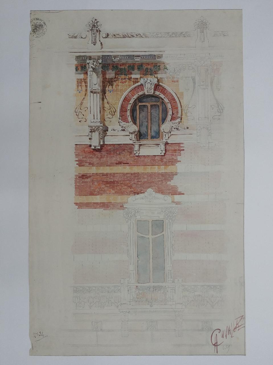 Casa d'abitazione a tre piani (prova di sviluppo: particolare), casa d'abitazione (disegno) di Cavallazzi, Antonio (sec. XX)