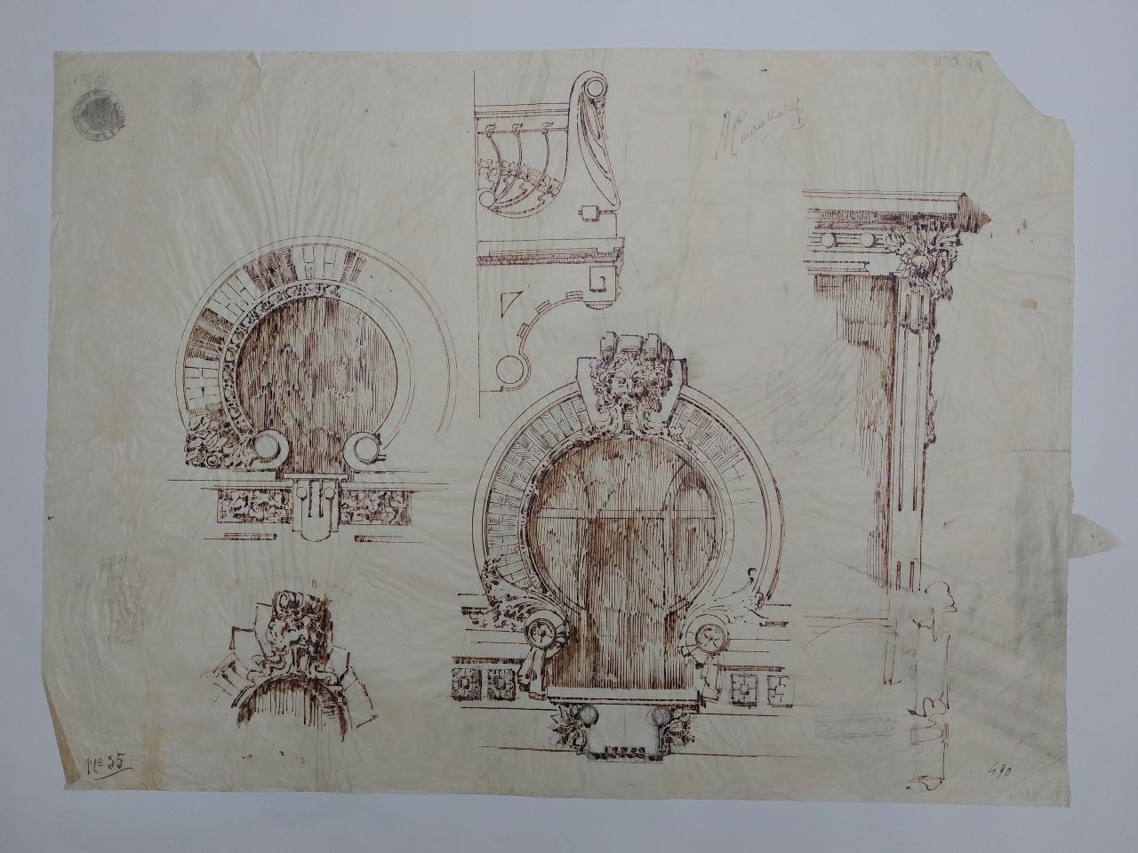 Casa d'abitazione a tre piani (prova di sviluppo: particolare), casa d'abitazione (disegno) di Cavallazzi, Antonio (sec. XX)