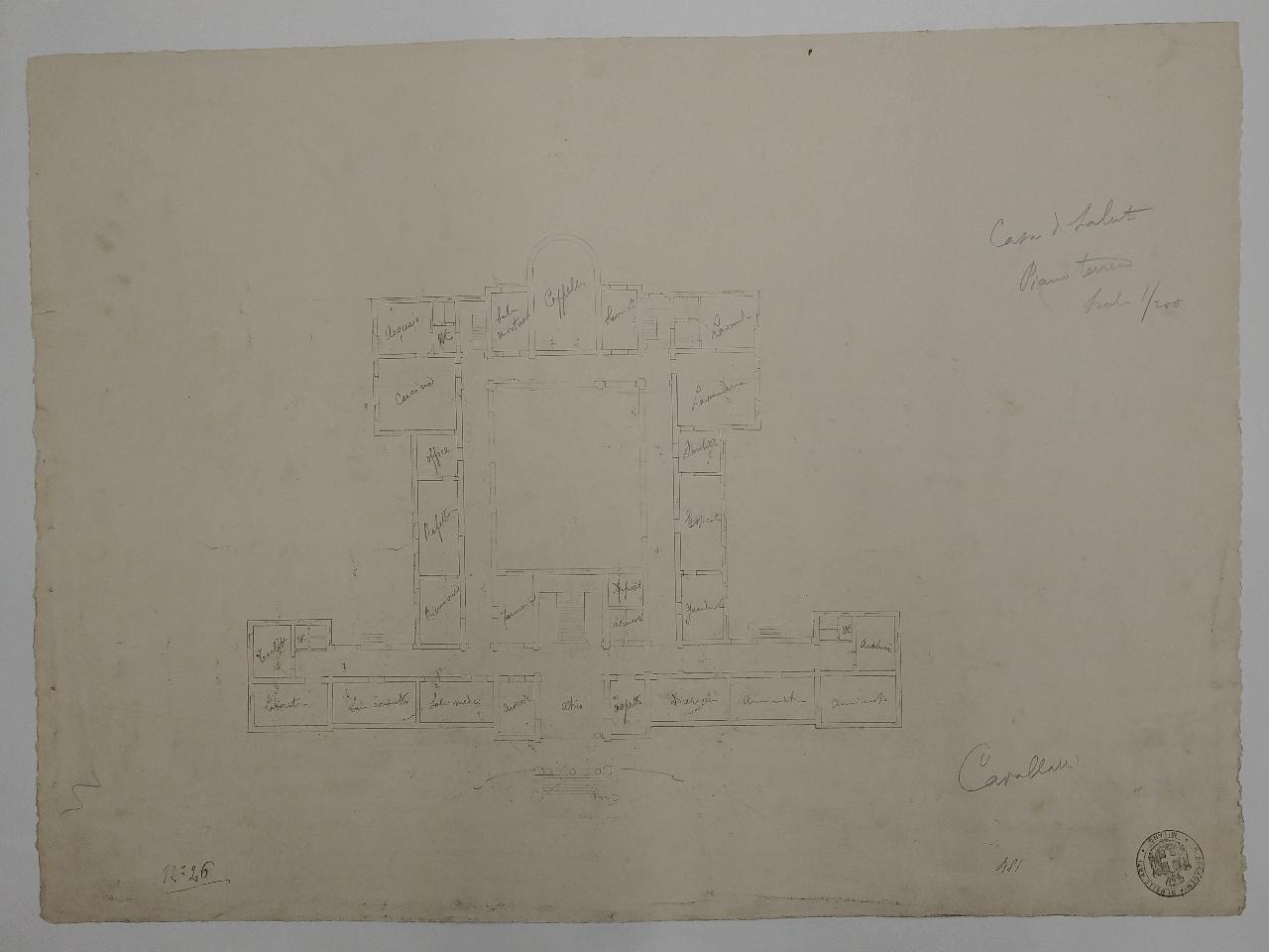 Casa di salute tenuta da religiosi (seconda prova estemporanea: pianta), casa di salute (disegno) di Cavallazzi, Antonio (sec. XX)