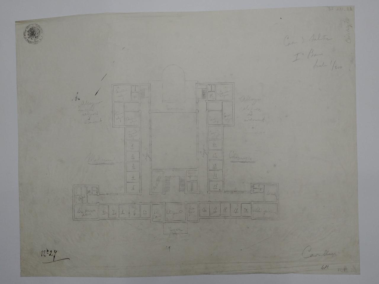 Casa di salute tenuta da religiosi (seconda prova estemporanea: pianta), casa di salute (disegno) di Cavallazzi, Antonio (sec. XX)