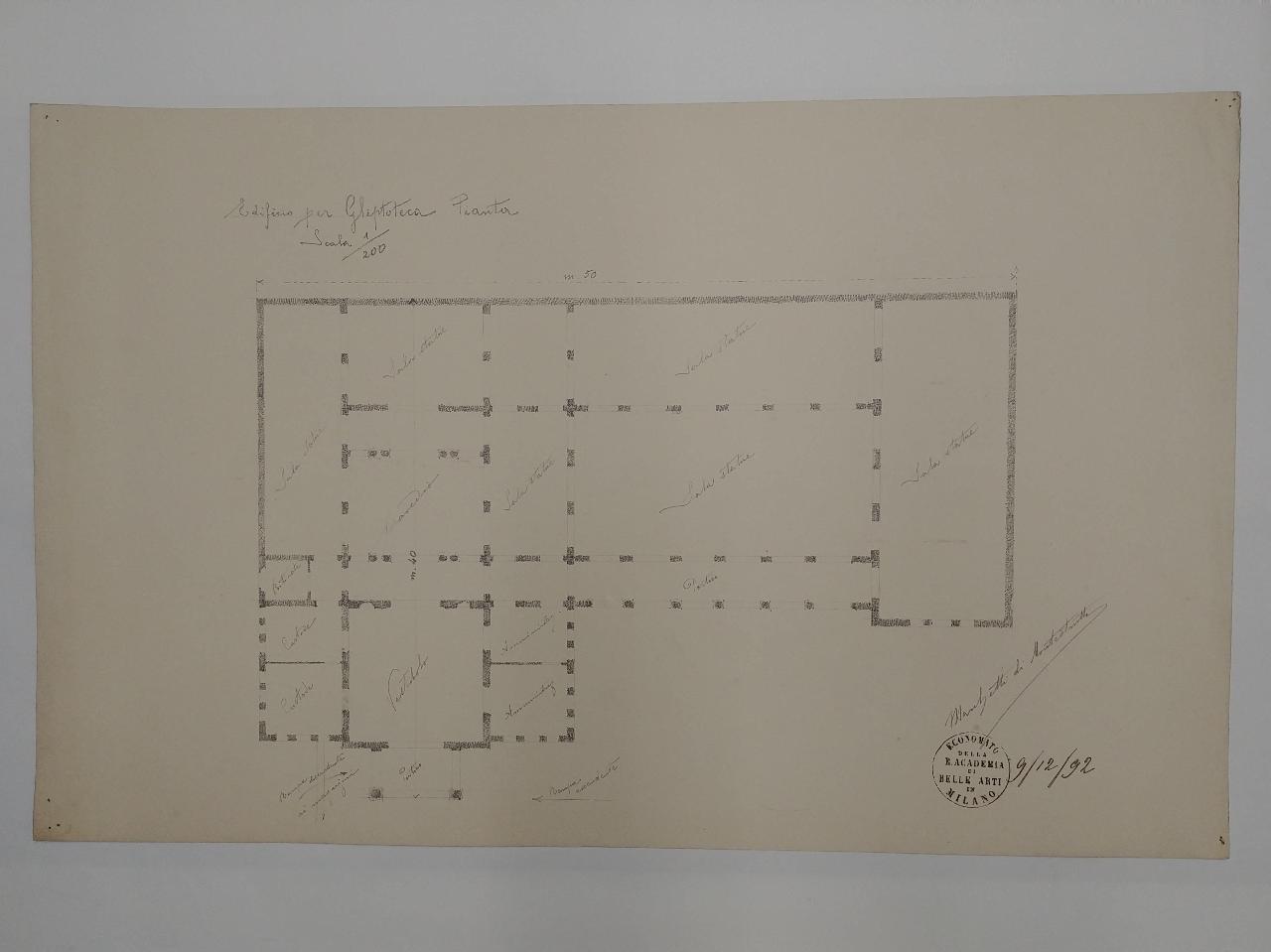 Edificio per Gliptoteca (pianta), progetto di una gliptoteca (disegno) di Marchetti di Montestrutto, Conte Ippolito (sec. XIX)