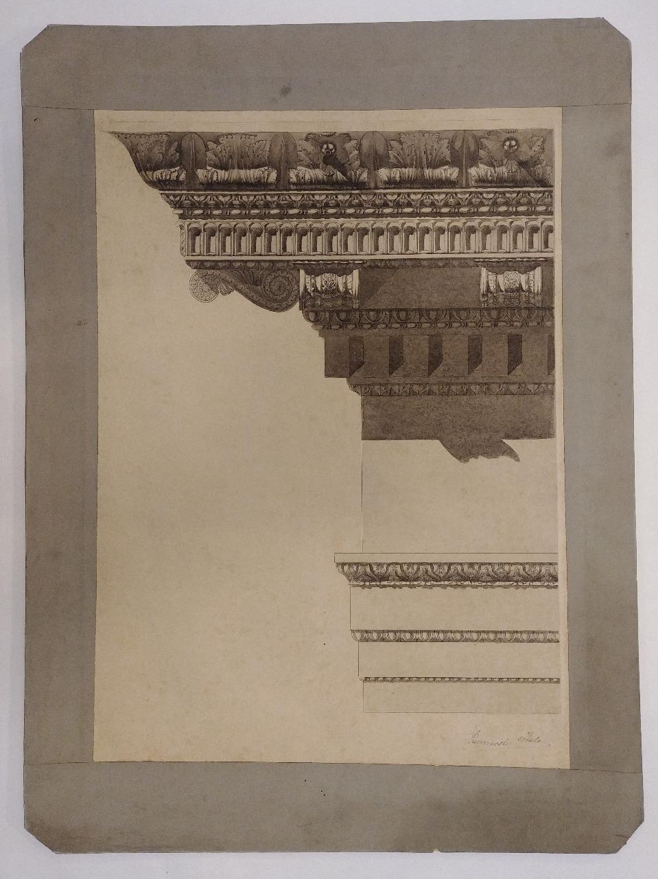 Trabeazione corinzia, architettura: trabeazione corinzia (disegno) di Paternoster, Italo (sec. XIX)