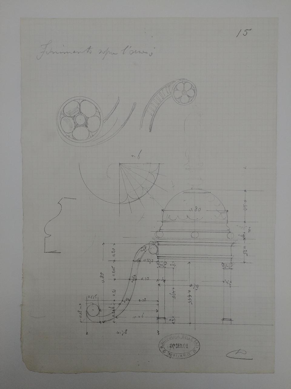 Rilievo del monumento funebre a Giacomo Stefano Brivio nella basilica di Sant'Eustorgio a Milano, architettura: rilievo del monumento funebre a Giacomo Stefano Brivio nella basilica di Sant'Eustorgio a Milano (dettagli architettonici) (disegno) di Consonni, Paolo (sec. XX)