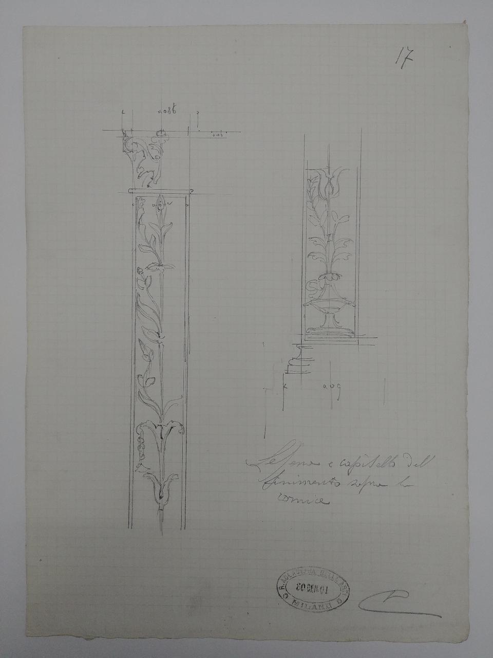 Rilievo del monumento funebre a Giacomo Stefano Brivio nella basilica di Sant'Eustorgio a Milano, architettura: rilievo del monumento funebre a Giacomo Stefano Brivio nella basilica di Sant'Eustorgio a Milano (dettagli architettonici) (disegno) di Consonni, Paolo (sec. XX)