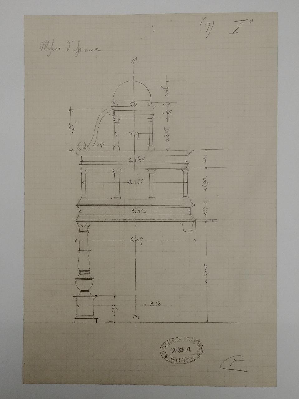Rilievo del monumento funebre a Giacomo Stefano Brivio nella basilica di Sant'Eustorgio a Milano, architettura: rilievo del monumento funebre a Giacomo Stefano Brivio nella basilica di Sant'Eustorgio a Milano (dettagli architettonici) (disegno) di Consonni, Paolo (sec. XX)