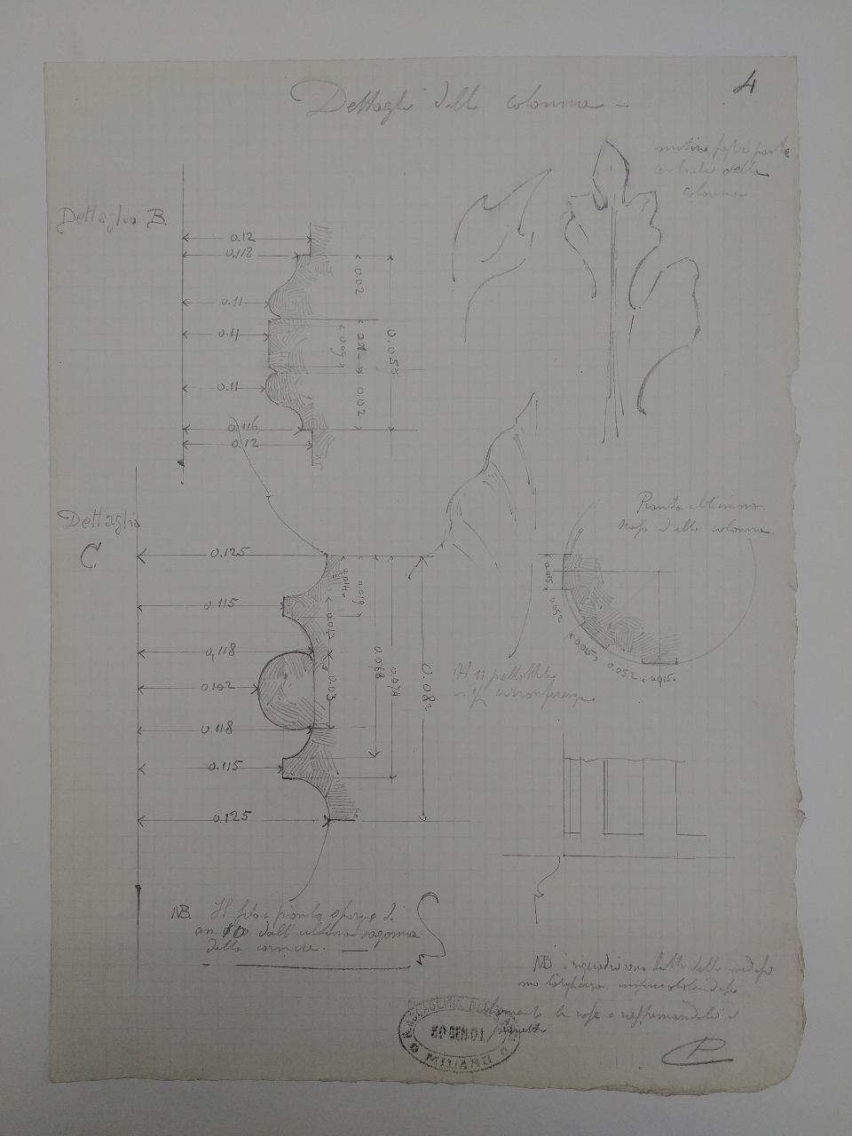 Rilievo del monumento funebre a Giacomo Stefano Brivio nella basilica di Sant'Eustorgio a Milano, architettura: rilievo del monumento funebre a Giacomo Stefano Brivio nella basilica di Sant'Eustorgio a Milano (dettagli architettonici) (disegno) di Consonni, Paolo (sec. XX)