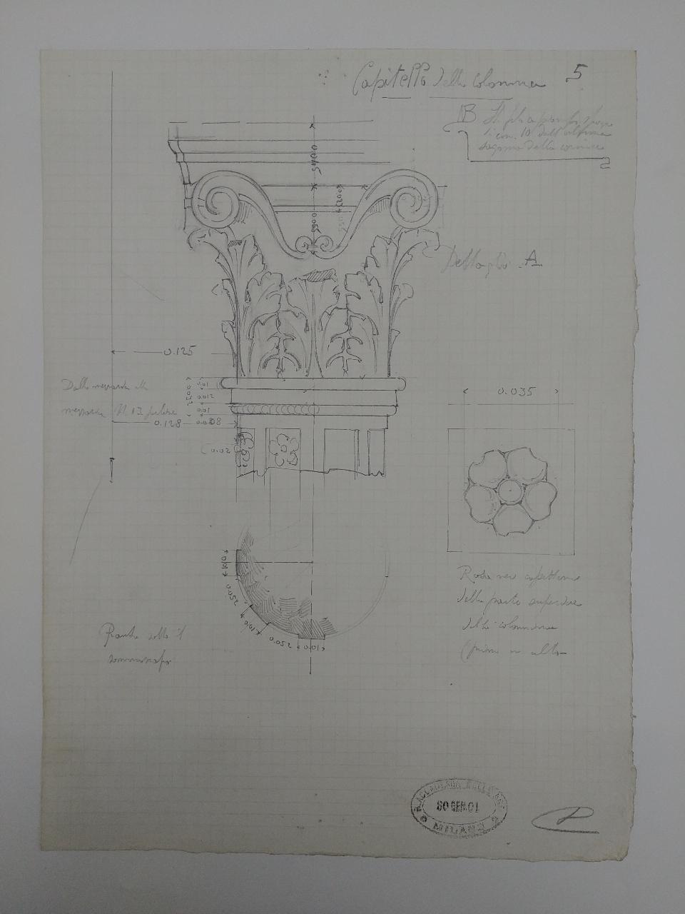 Rilievo del monumento funebre a Giacomo Stefano Brivio nella basilica di Sant'Eustorgio a Milano, architettura: rilievo del monumento funebre a Giacomo Stefano Brivio nella basilica di Sant'Eustorgio a Milano (dettagli architettonici) (disegno) di Consonni, Paolo (sec. XX)