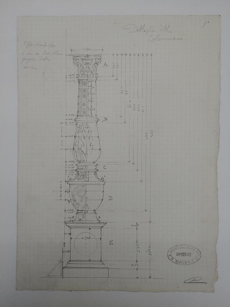 Rilievo del monumento funebre a Giacomo Stefano Brivio nella basilica di Sant'Eustorgio a Milano, architettura: rilievo del monumento funebre a Giacomo Stefano Brivio nella basilica di Sant'Eustorgio a Milano (dettagli architettonici) (disegno) di Consonni, Paolo (sec. XX)
