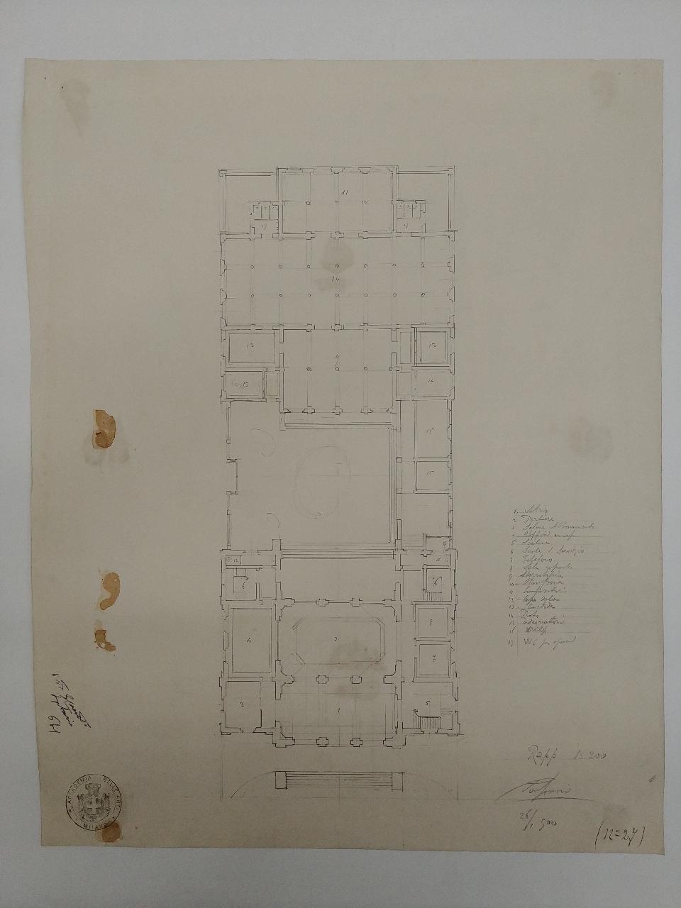 Palazzo per un grande giornale politico quotidiano (stile a scelta. Terza prova estemporanea: pianta), palazzo per un giornale (disegno) di Consonni, Paolo (sec. XX)