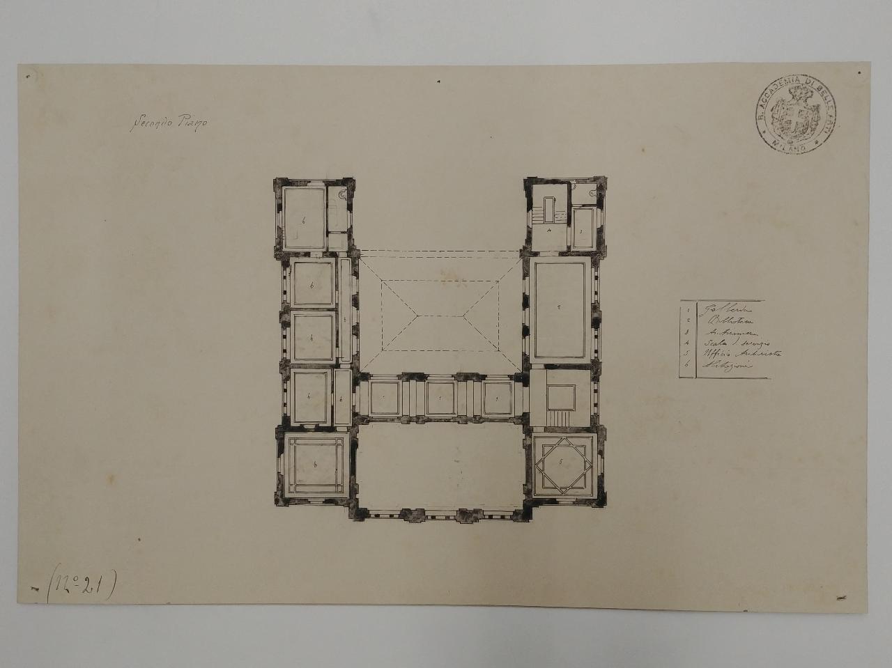 Palazzo per un grande giornale politico quotidiano (stile a scelta. Prova di sviluppo: pianta), palazzo per un giornale (disegno) di Consonni, Paolo (sec. XX)