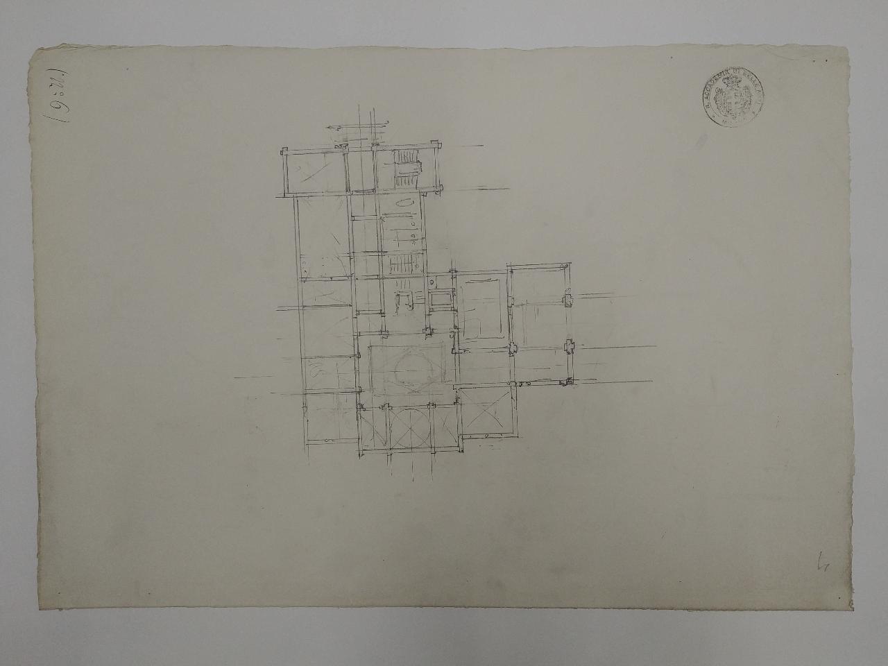 Casa di salute di proprietà di un Dottore specialista per le malattie chirurgiche (stile rinascimento), architettura: casa di salute (pianta) (disegno) di Consonni, Paolo (sec. XX)