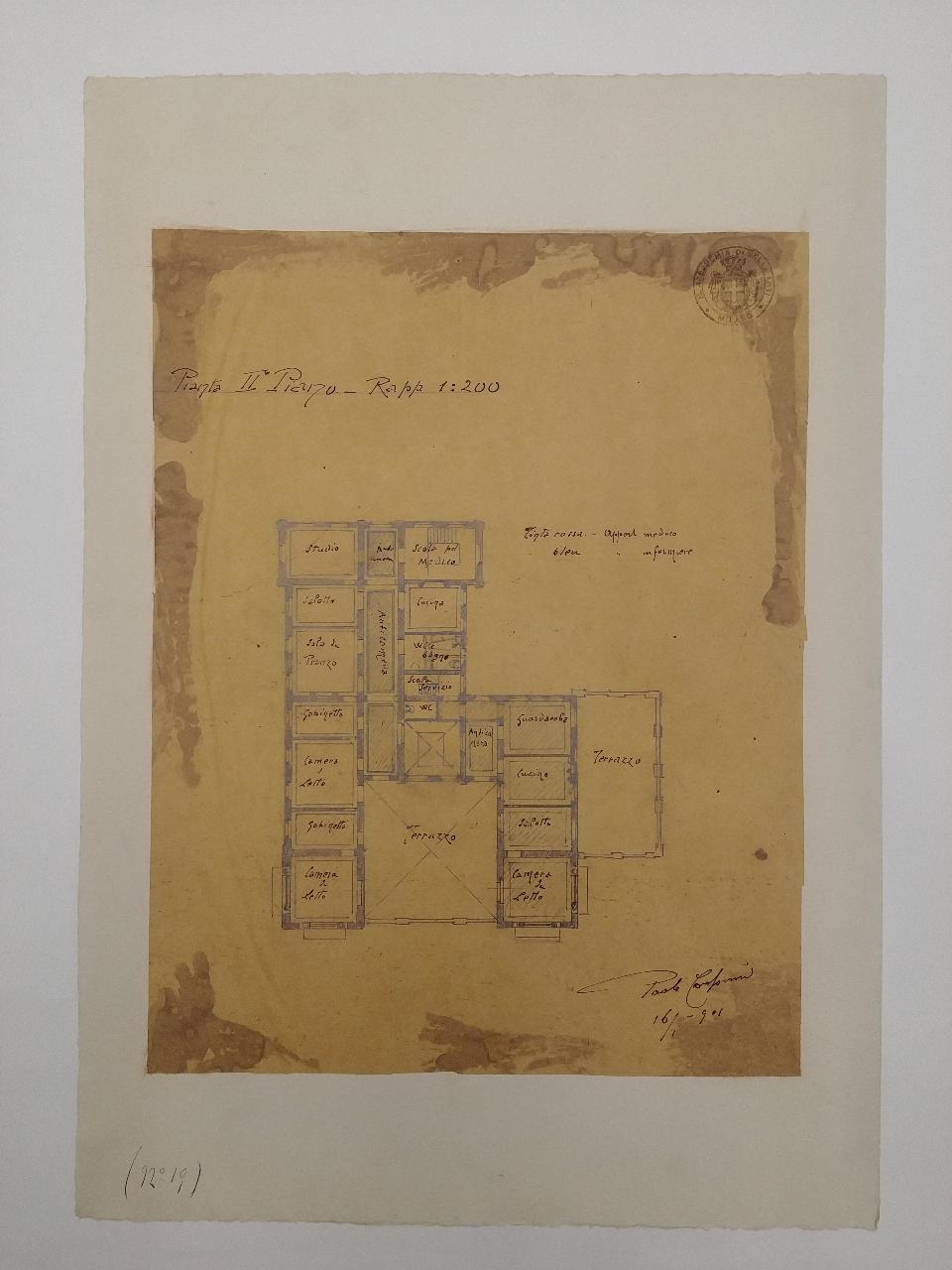 Casa di salute di proprietà di un Dottore specialista per le malattie chirurgiche (stile rinascimento), architettura: casa di salute (pianta) (disegno) di Consonni, Paolo (sec. XX)