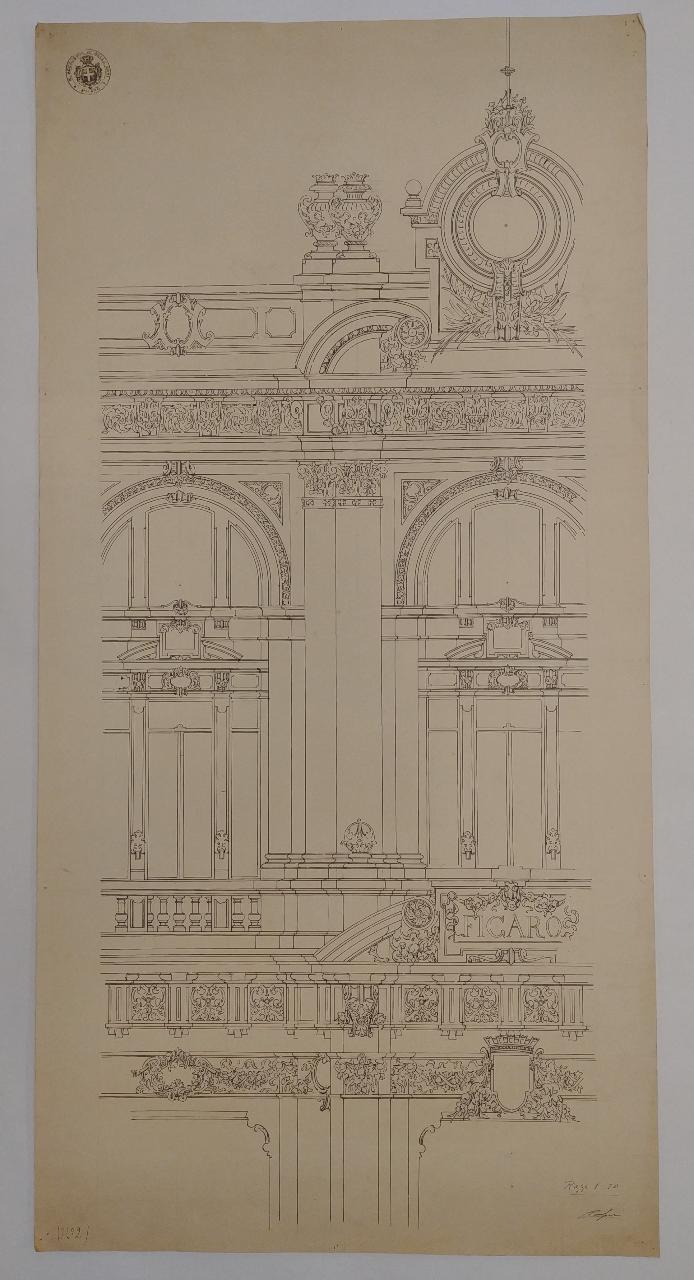 Palazzo per un grande giornale politico quotidiano (stile a scelta. Prova di sviluppo: particolare), palazzo per un giornale (disegno) di Consonni, Paolo (sec. XX)
