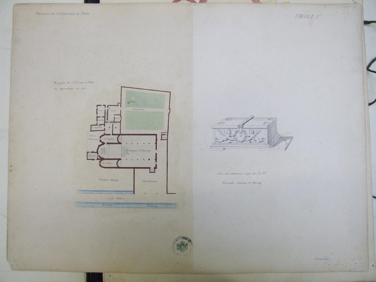 Basilica di San Vincenzo in Prato in Milano, Basilica di San Vincenzo in Prato in Milano (pianta e particolare) (disegno) di Magni, Giovanni; Paravicini, Tito Vespasiano (seconda metà sec. XIX)