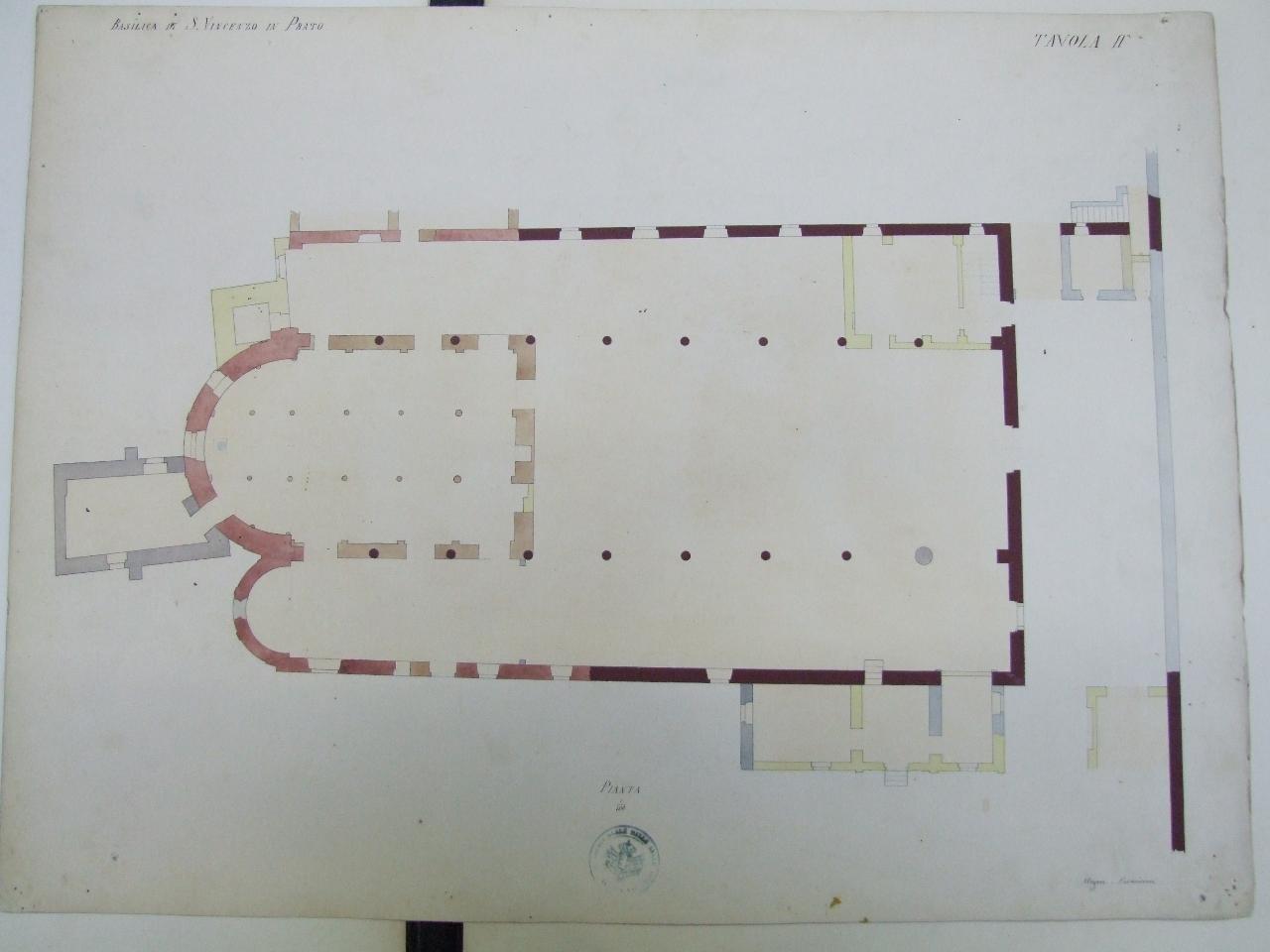 Basilica di San Vincenzo in Prato in Milano, Basilica di San Vincenzo in Prato in Milano (pianta) (disegno) di Magni, Giovanni; Paravicini, Tito Vespasiano (seconda metà sec. XIX)