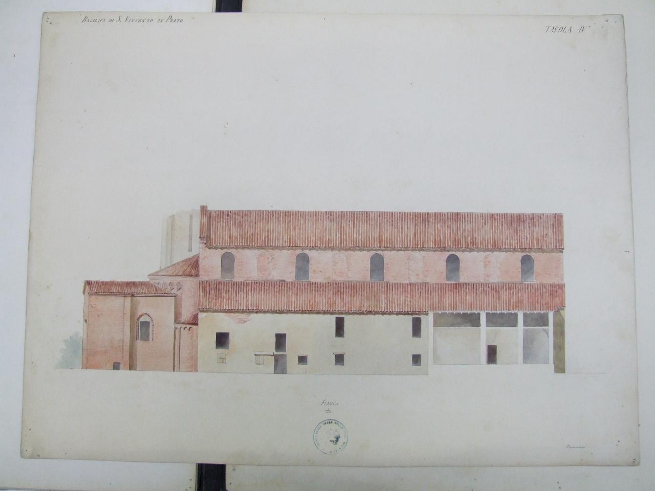Basilica di San Vincenzo in Prato in Milano, Basilica di San Vincenzo in Prato in Milano (fianco) (disegno) di Magni, Giovanni; Paravicini, Tito Vespasiano (seconda metà sec. XIX)