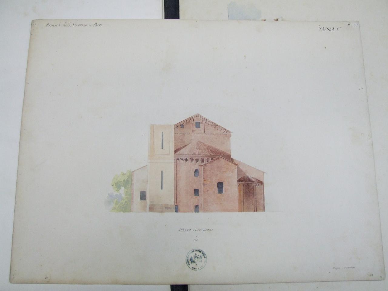 Basilica di San Vincenzo in Prato in Milano, Basilica di San Vincenzo in Prato in Milano (alzato posteriore) (disegno) di Magni, Giovanni; Paravicini, Tito Vespasiano (seconda metà sec. XIX)