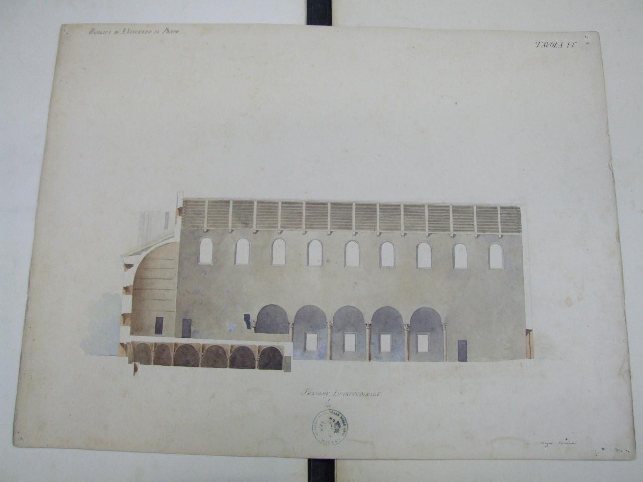 Basilica di San Vincenzo in Prato in Milano, Basilica di San Vincenzo in Prato in Milano (sezione longitudinale) (disegno) di Magni, Giovanni; Paravicini, Tito Vespasiano (seconda metà sec. XIX)