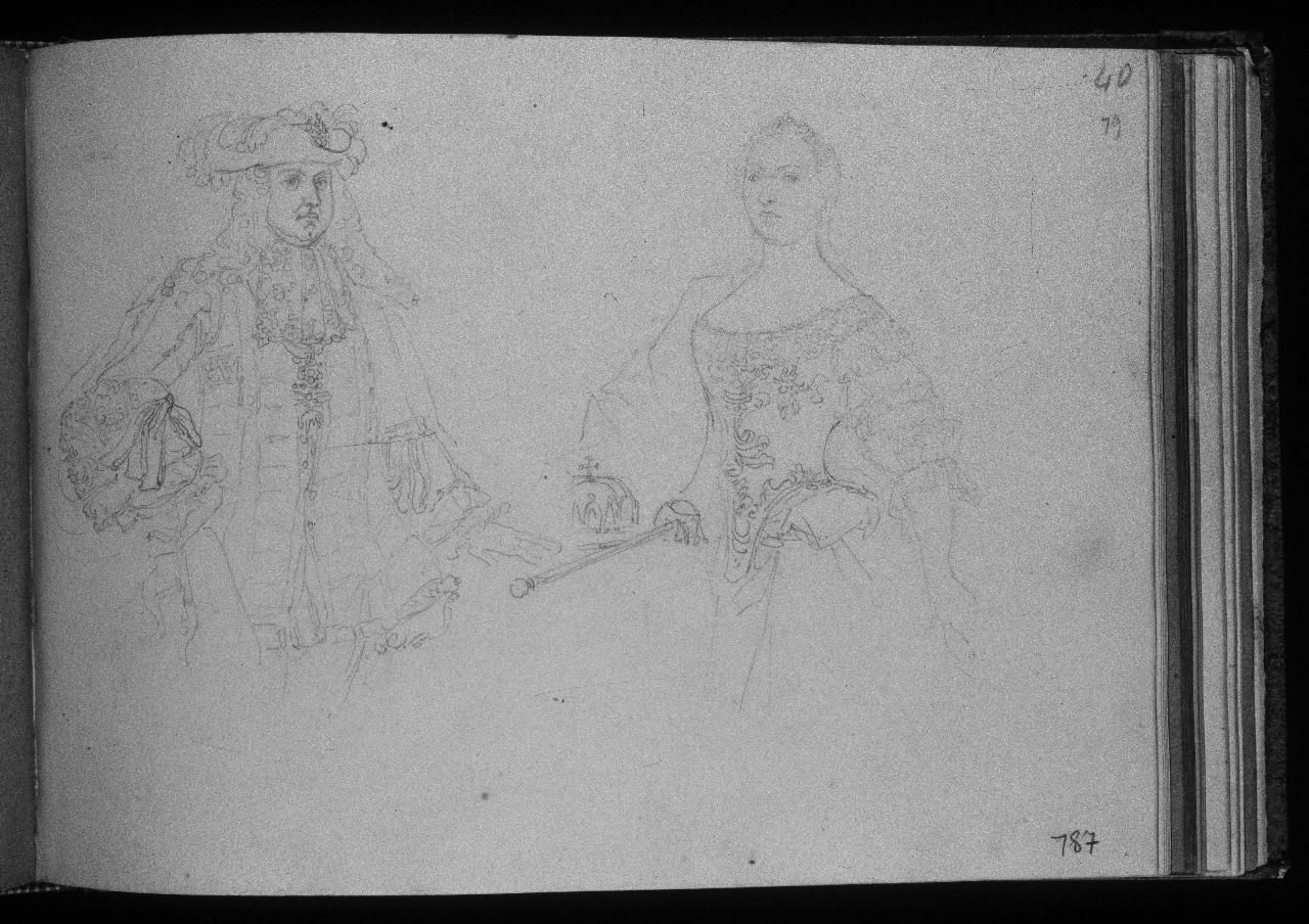 Studio di re e regina (già Studio di costumi (ritratto di sovrani da pittore antico) - Samek), figura femminile e figura maschile (disegno) di Hayez, Francesco (primo quarto||primo quarto sec. XIX||sec. XIX)