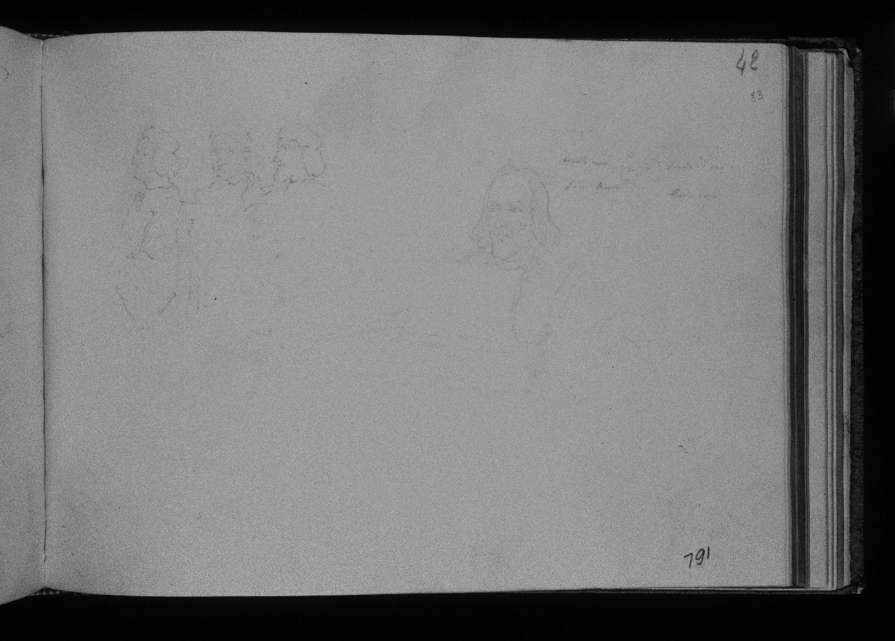 Copia da Gentile e Giovanni Bellini e volto maschile (già Studio di testine di personaggi per quadro storico - Samek), figure maschili e stemma (disegno) di Hayez, Francesco (primo quarto||primo quarto sec. XIX||sec. XIX)