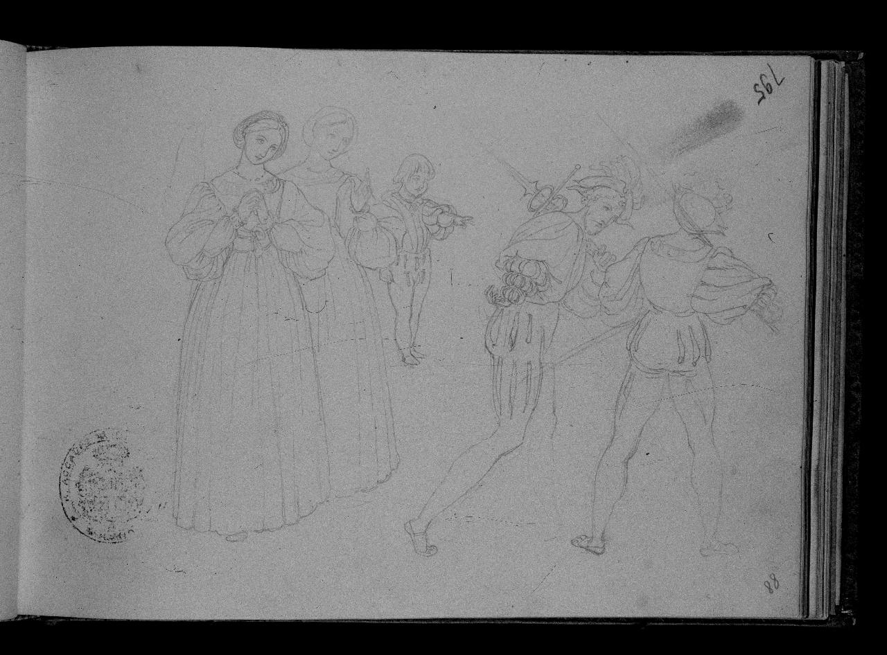 Copia da Lorenzo Lotto (già Armati e figure femminili - Samek), figure maschili (disegno) di Hayez, Francesco (primo quarto||primo quarto sec. XIX||sec. XIX)