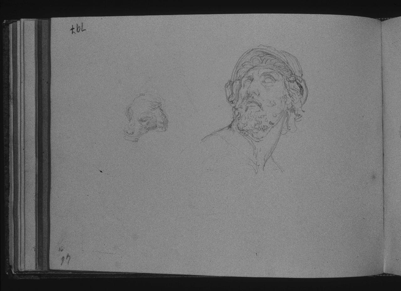 Studio dal Pasquino e cane (già Testa di guerriero antico (Ajace?) - Samek), volto maschile e cane (disegno) di Hayez, Francesco (primo quarto||primo quarto sec. XIX||sec. XIX)