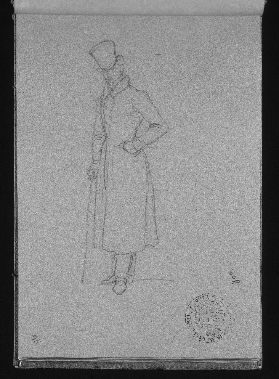 Figura maschile alla moda (già Schizzo dal vero di figura all'impiedi - Samek), figura maschile (disegno) di Hayez, Francesco (primo quarto||primo quarto sec. XIX||sec. XIX)