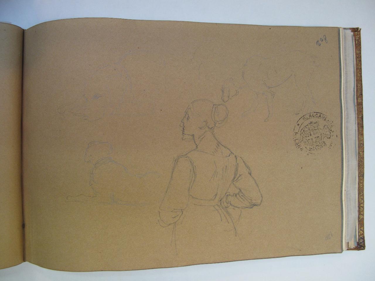 Figura femminile e cani (già Studio di cani e donne viste da tergo - Samek), figura femminile e cani (disegno) di Hayez, Francesco (primo quarto||primo quarto sec. XIX||sec. XIX)