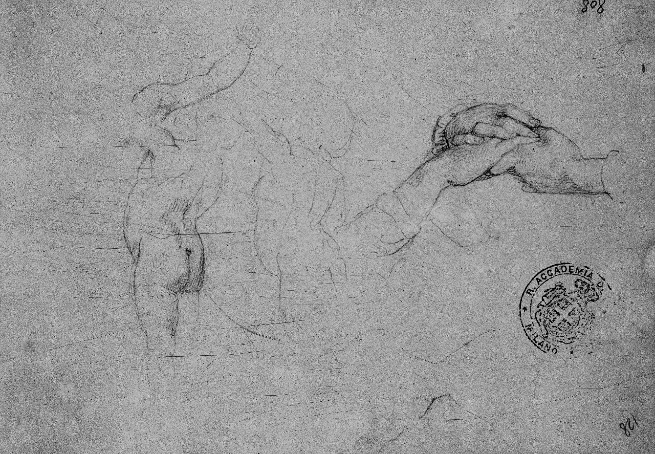 San Giovannino e studio di mani (già Studio di mani e schizzo di giovinetti - Samek), volto maschile (disegno) di Hayez, Francesco (primo quarto||primo quarto sec. XIX||sec. XIX)