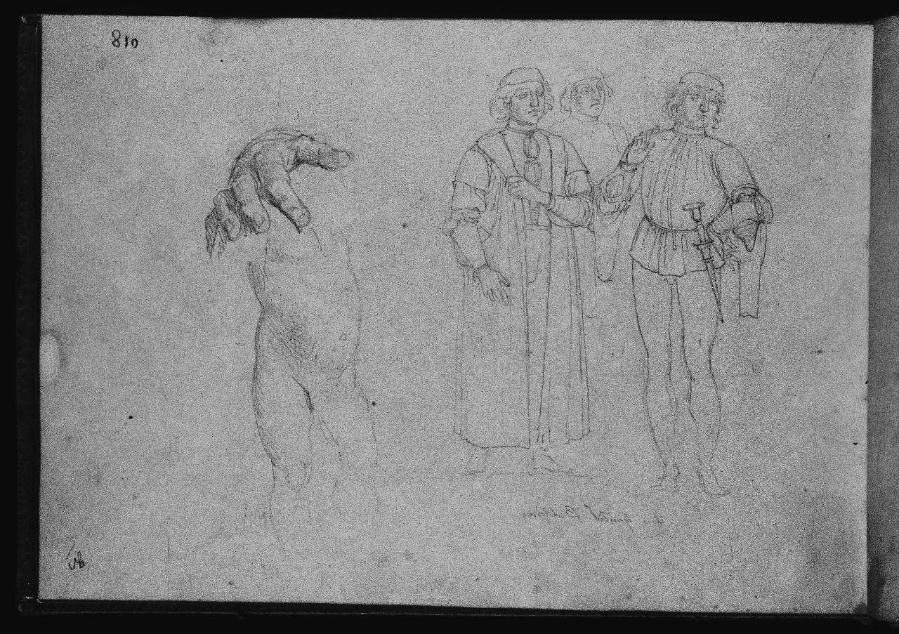 Studio di mano, Gesù Bambino e copia da Giovanni Mansueti (già Studio di figure da Gentile Bellini. Putto e mani - Samek), figure maschili (disegno) di Hayez, Francesco (primo quarto||primo quarto sec. XIX||sec. XIX)