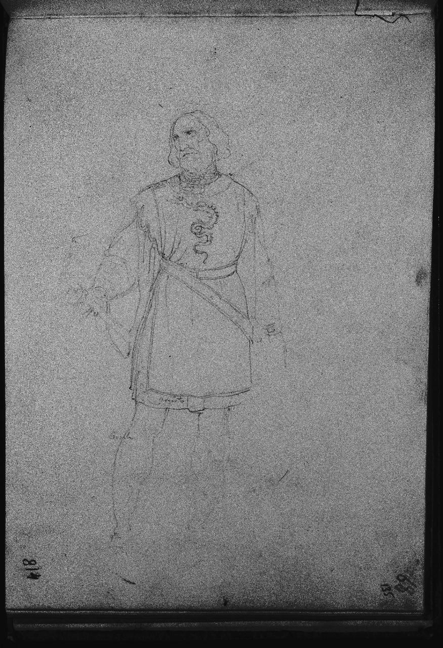 Studio di costumi di personaggi viscontei, figura maschile | soldato (disegno) di Hayez, Francesco (primo quarto||primo quarto sec. XIX||sec. XIX)