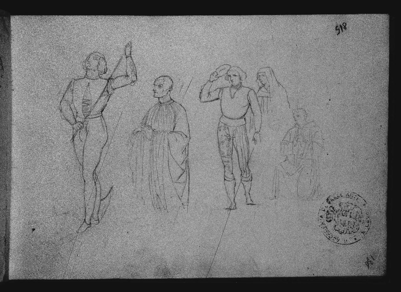 Copia da Gentile Bellini (già Studio di costumi - Samek), figure maschili e figura femminile (disegno) di Hayez, Francesco (primo quarto||primo quarto sec. XIX||sec. XIX)